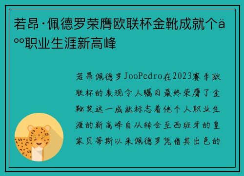 若昂·佩德罗荣膺欧联杯金靴成就个人职业生涯新高峰